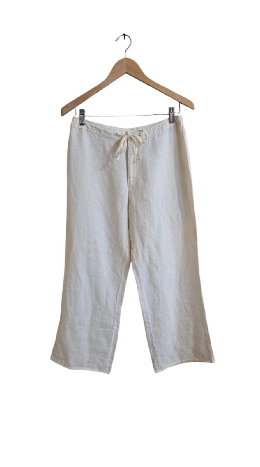 Garnet Hill 100% Linen Wide Leg Ankle Cropped Cream Colored Pants. Size Medium