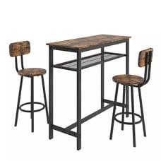 3 Piece Bar Table Set Counter Height Kitchen Table with 2 Bar Stools Brown