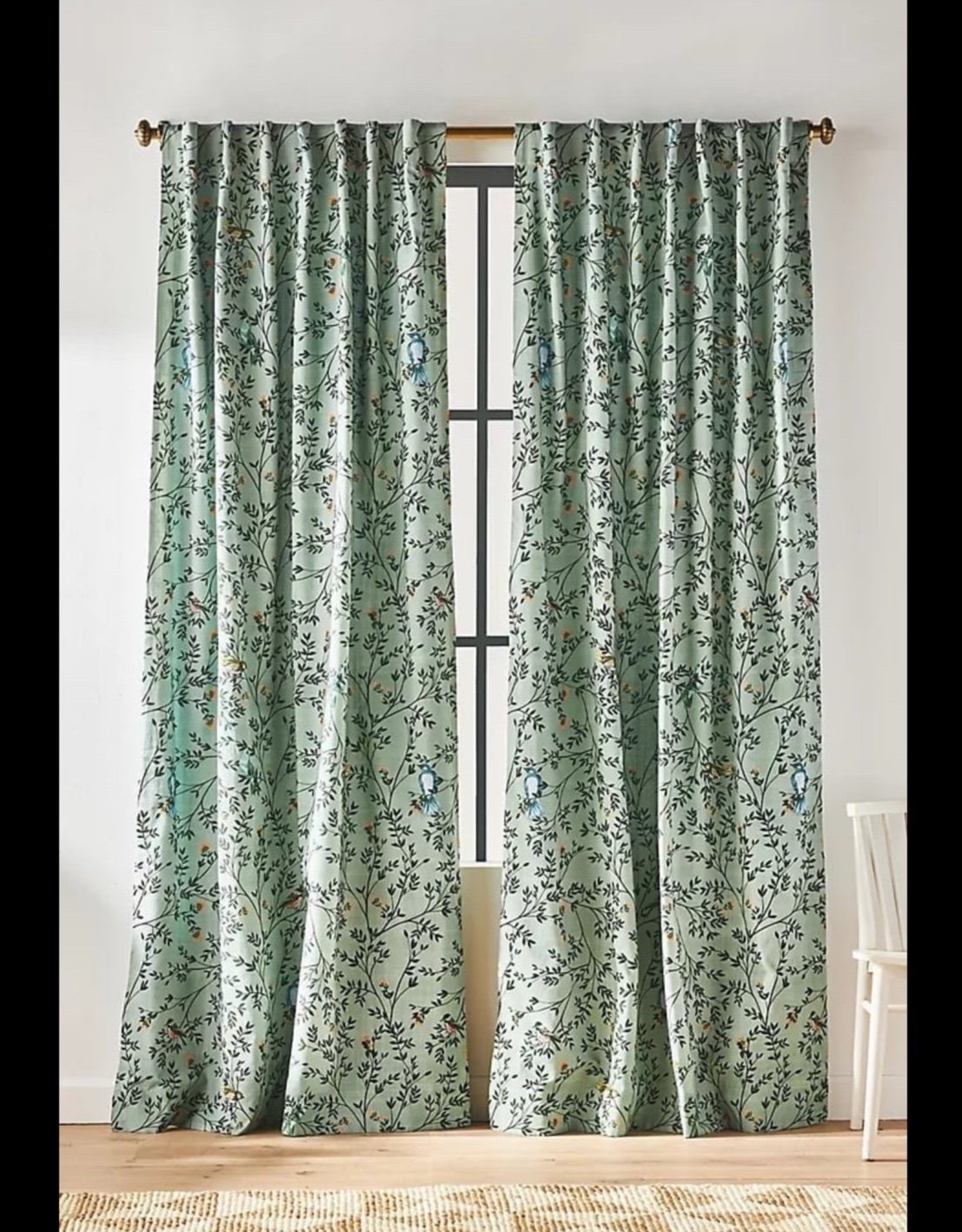 New Anthropologie Home Decor Priyanka Bird Green Window Curtain Panel 50”x84”
