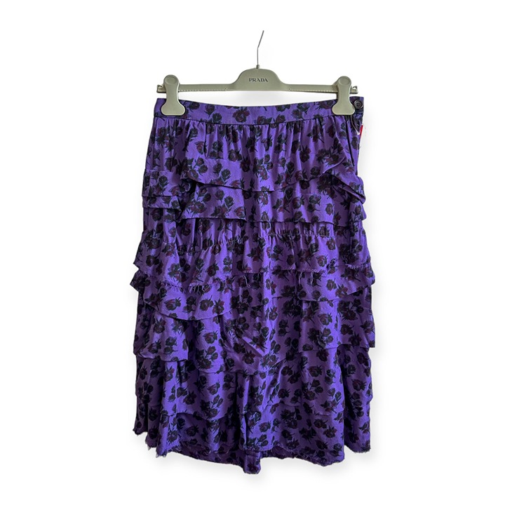 COMME DES GARÇONS Tricot Floral Print Wool Tiered Midi Skirt