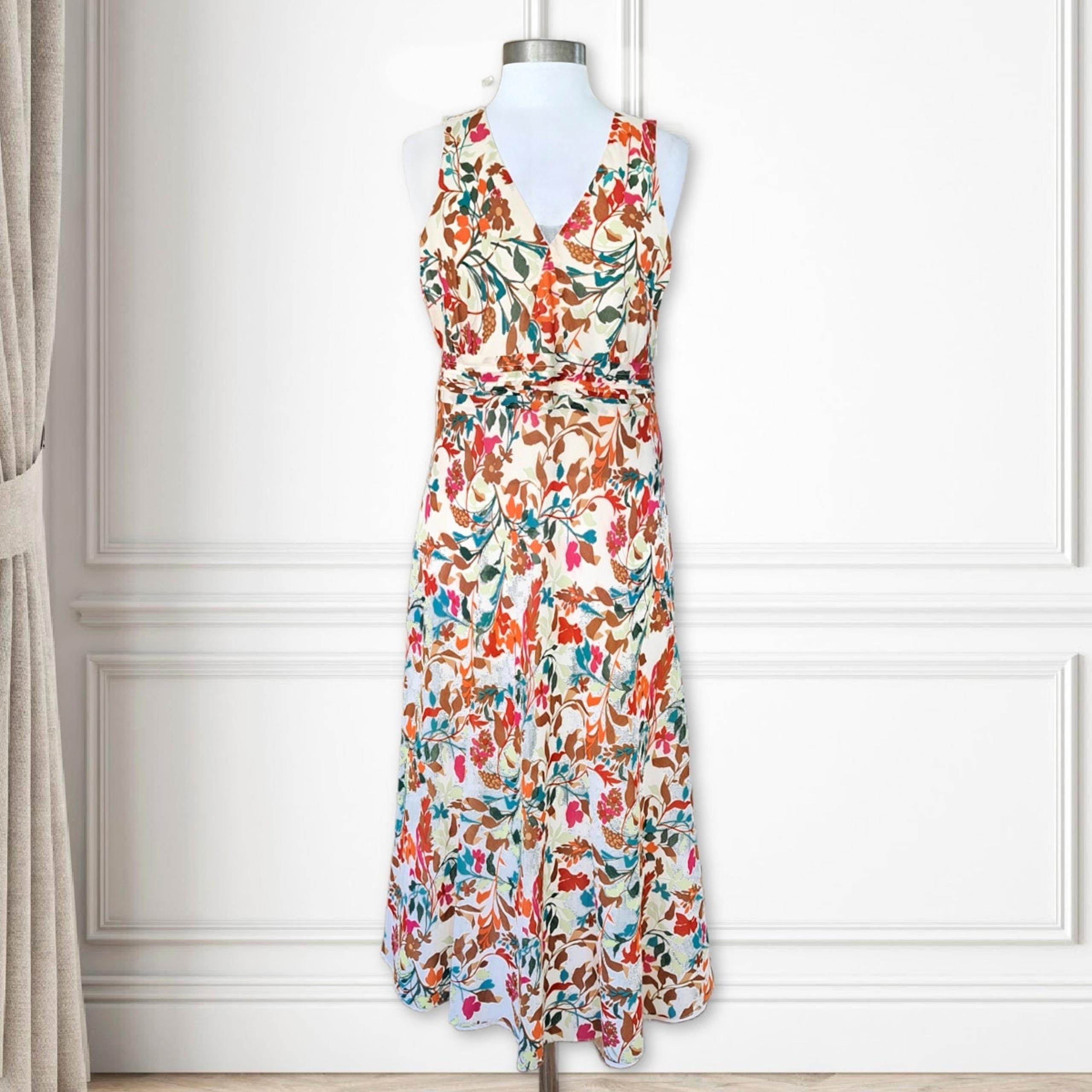 Tommy Bahama Fall Floral Silk Midi Dress Size 12 Sleeveless V-neck
