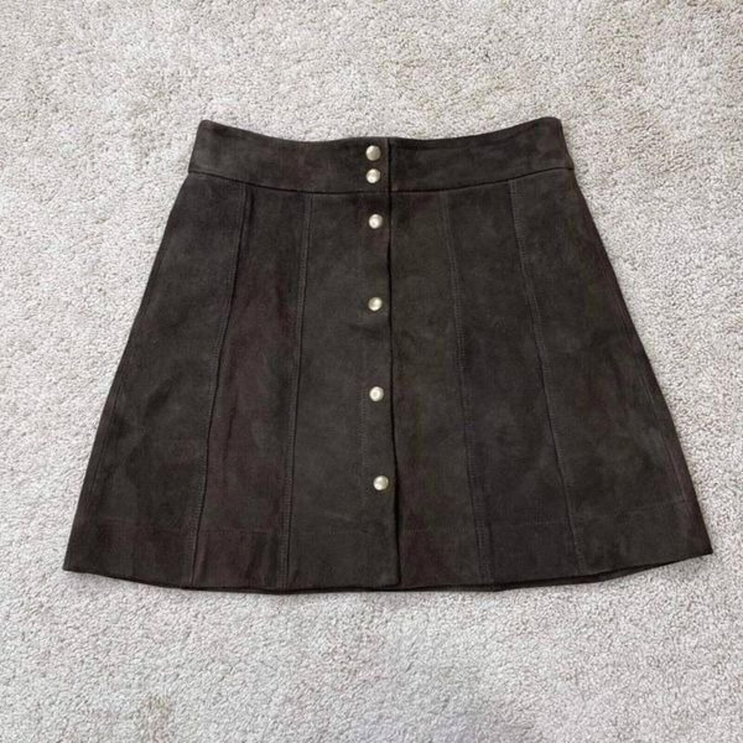 Frame Women's Brown Lamb Suede Button Front Skort size 27 A-Line Mini Skirt
