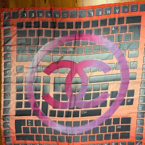 Chanel Women Multicolor 100% Silk Beautiful Scarf with Chanel Logo MSRP 850