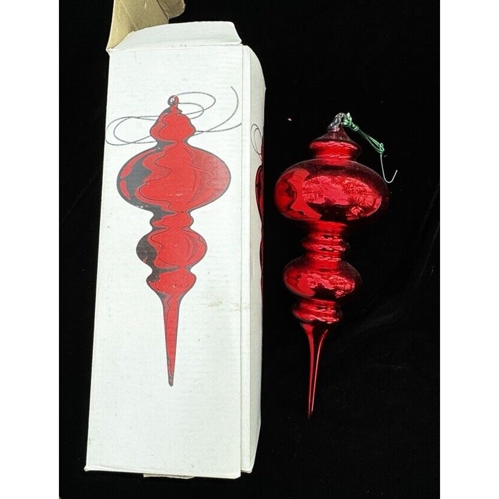 DEPARTMENT 56 Mercury Glass Double Finial Ornament RED 11 In Box -CH2