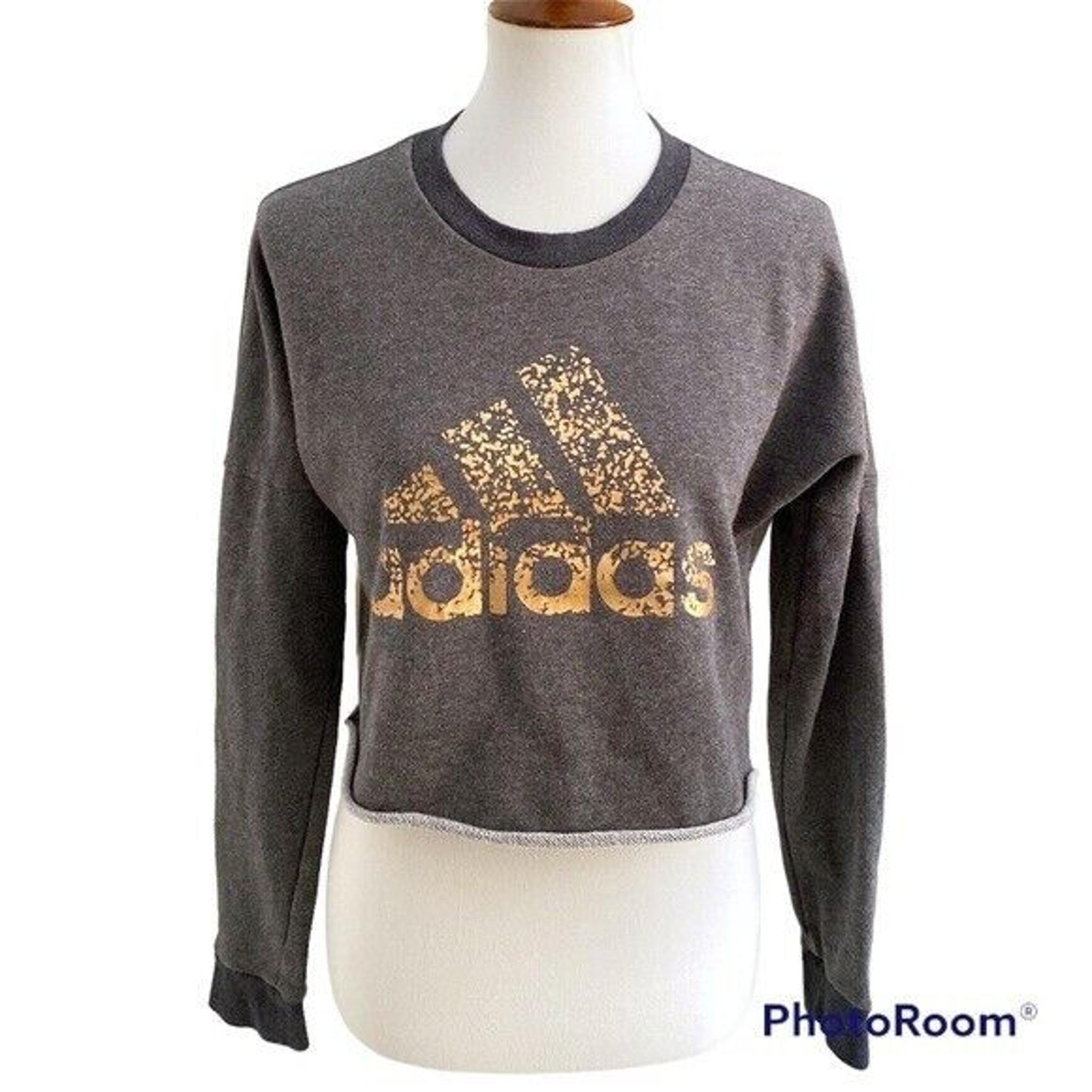 Adidas Gray Foil Logo Cropped Sweatshirt Size XS