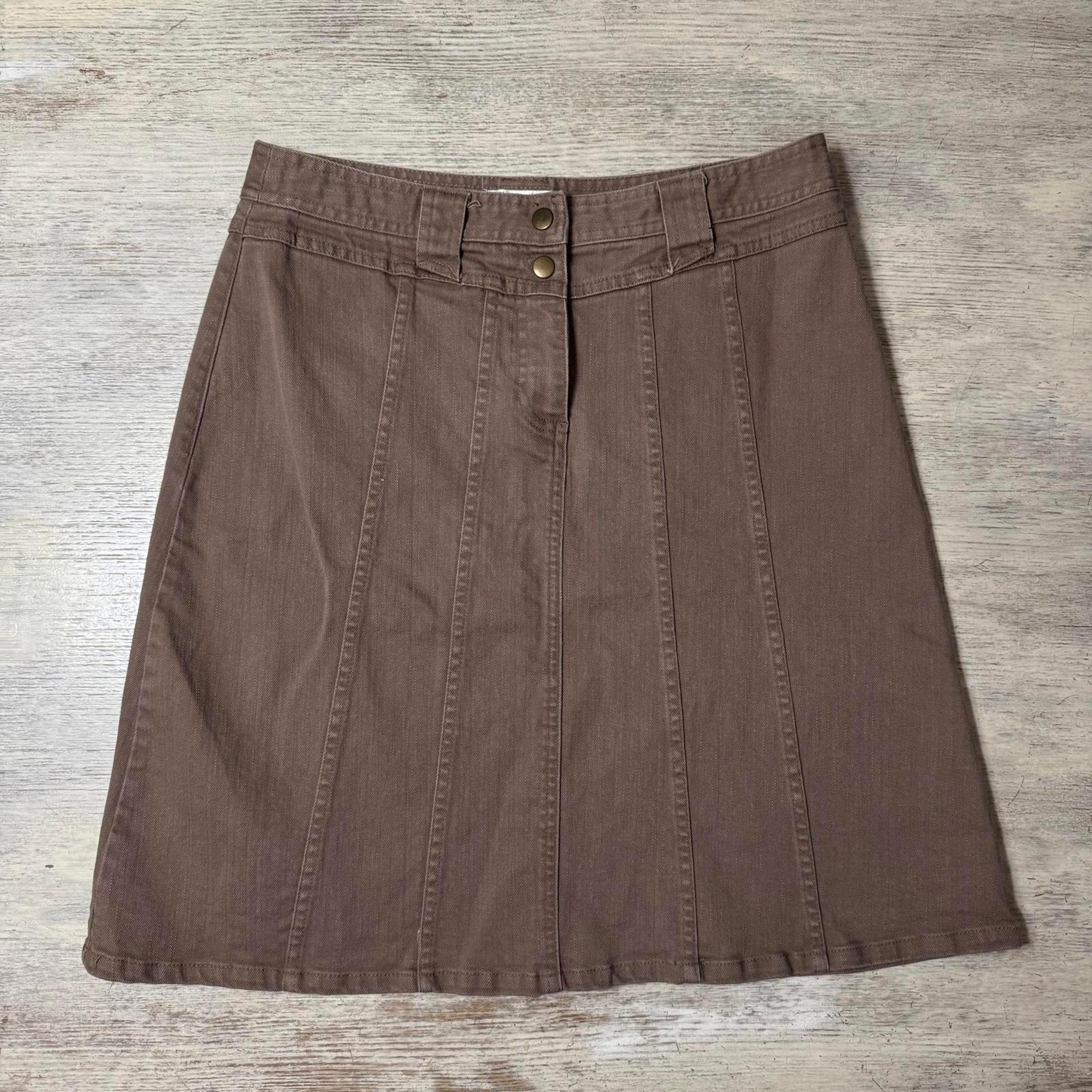 EUC Vintage Y2K Christopher & Banks Brown Denim A-Line Skirt Size 6