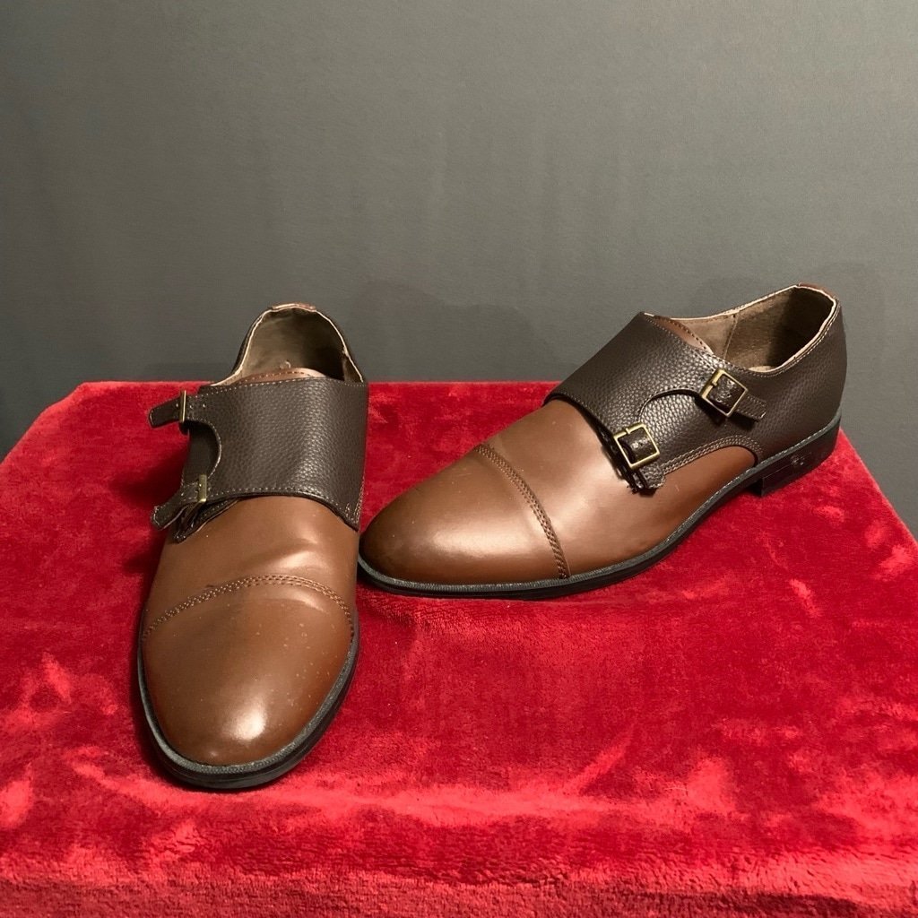 Men's Joseph Abboud Brown Leather Monk Strap Shoes Size 13
