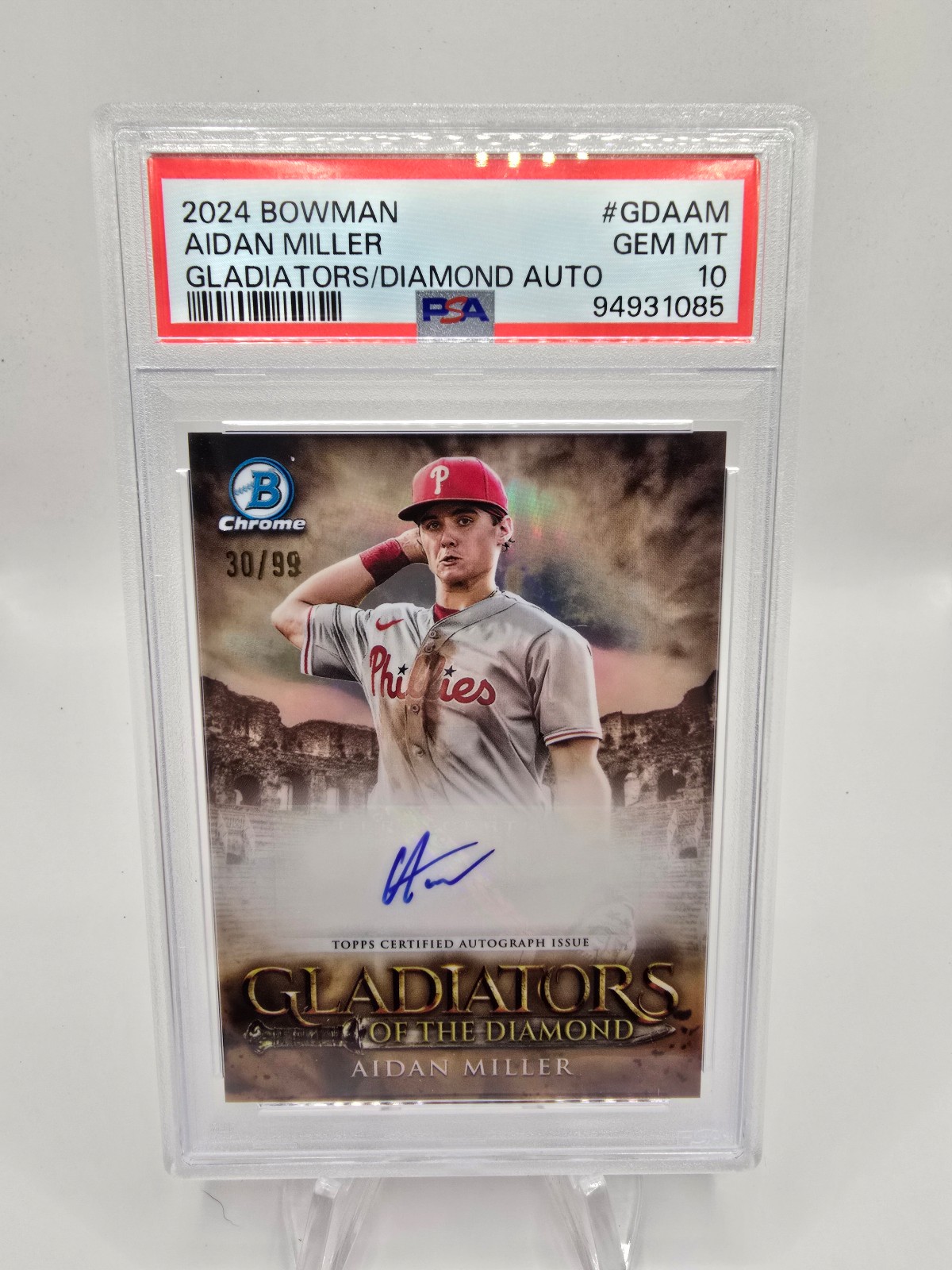 Aidan Miller 2024 Bowman Chrome Gladiators of the Diamond RC Auto 30/99 PSA 10