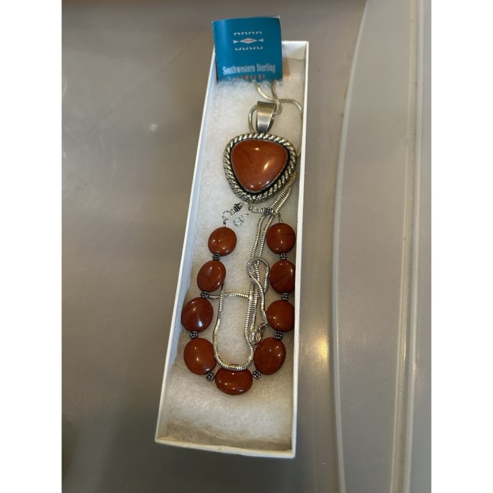 C. Pollack Relios Sterling Silver Southwestern Carnelian? Necklace Bracelet Set