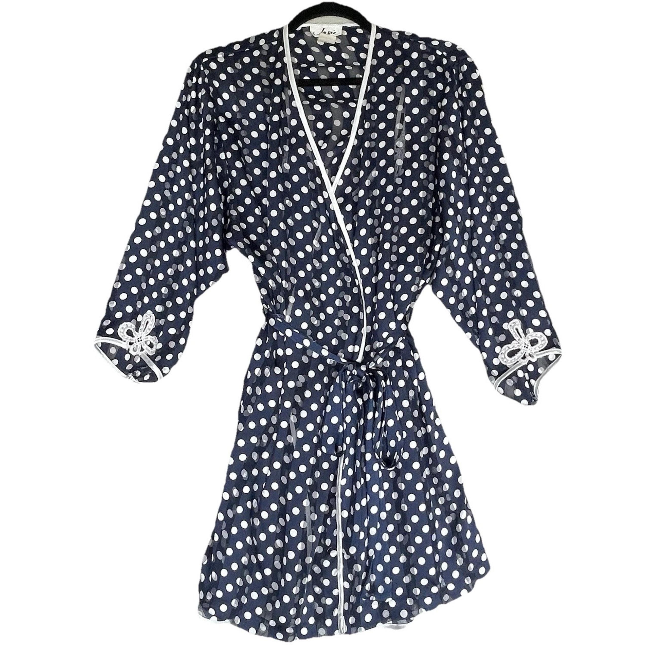 Vintage Josie Robe Set Small Blue Polka Dot Lingerie Babydoll Chemise Sheer Slip