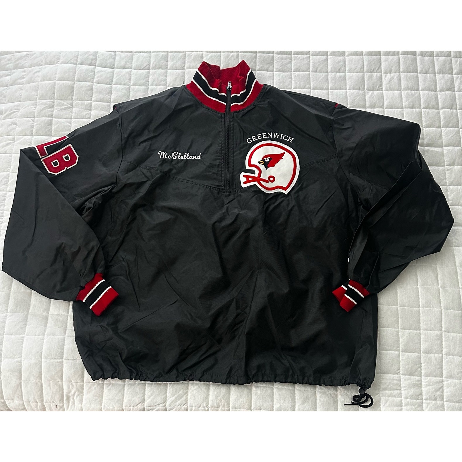 DELONG Mens Jacket Varsity Windbreaker Greenwich Cardinals State Champions XL