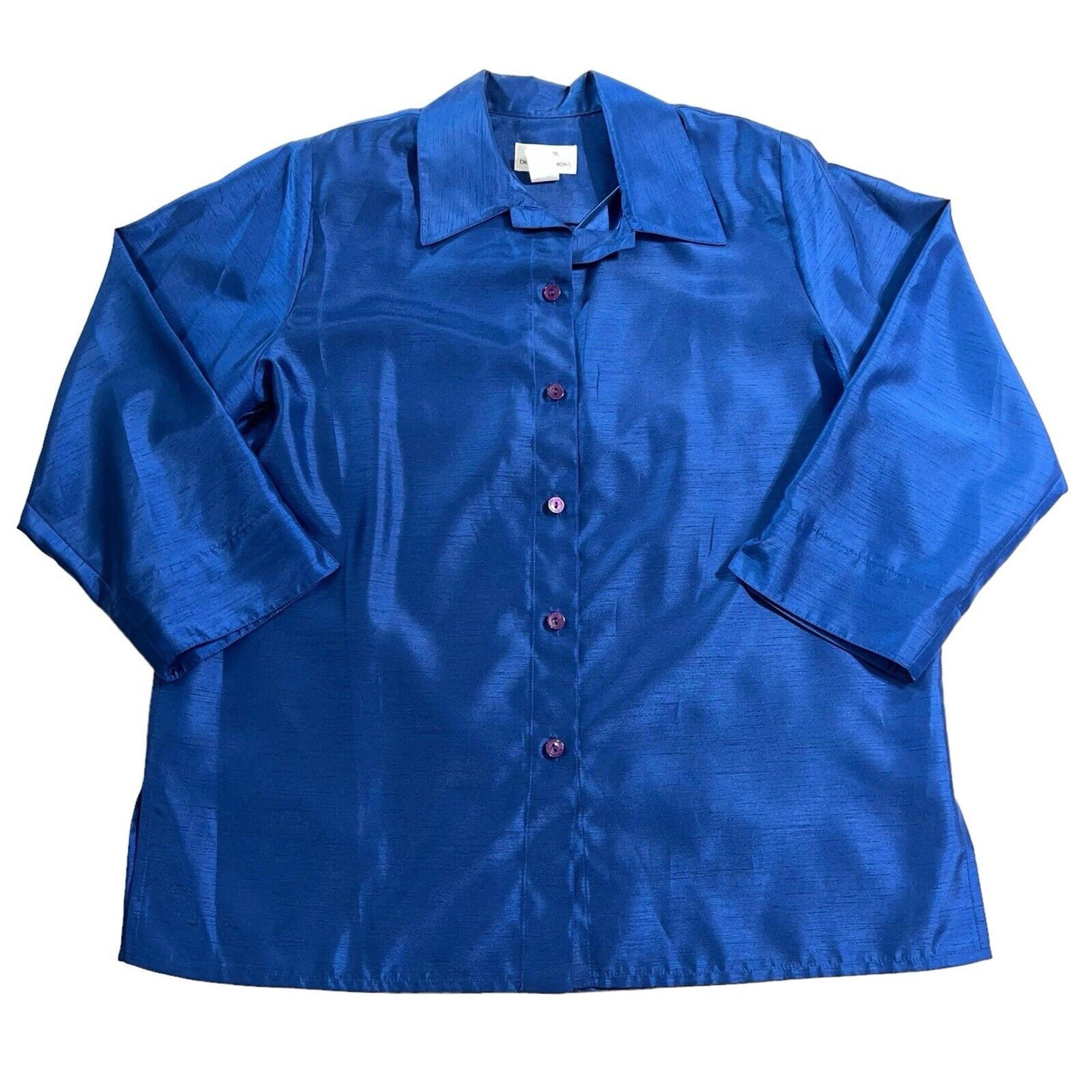 Vintage Da Rue Womens Shirt Jacket Button Down Blue Collared Size 16
