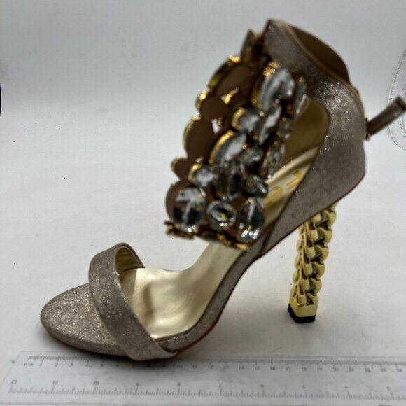 FSJ Women Open Toe Stylish Sandal Ankle Strap Chunky Gold High Thick Heels
