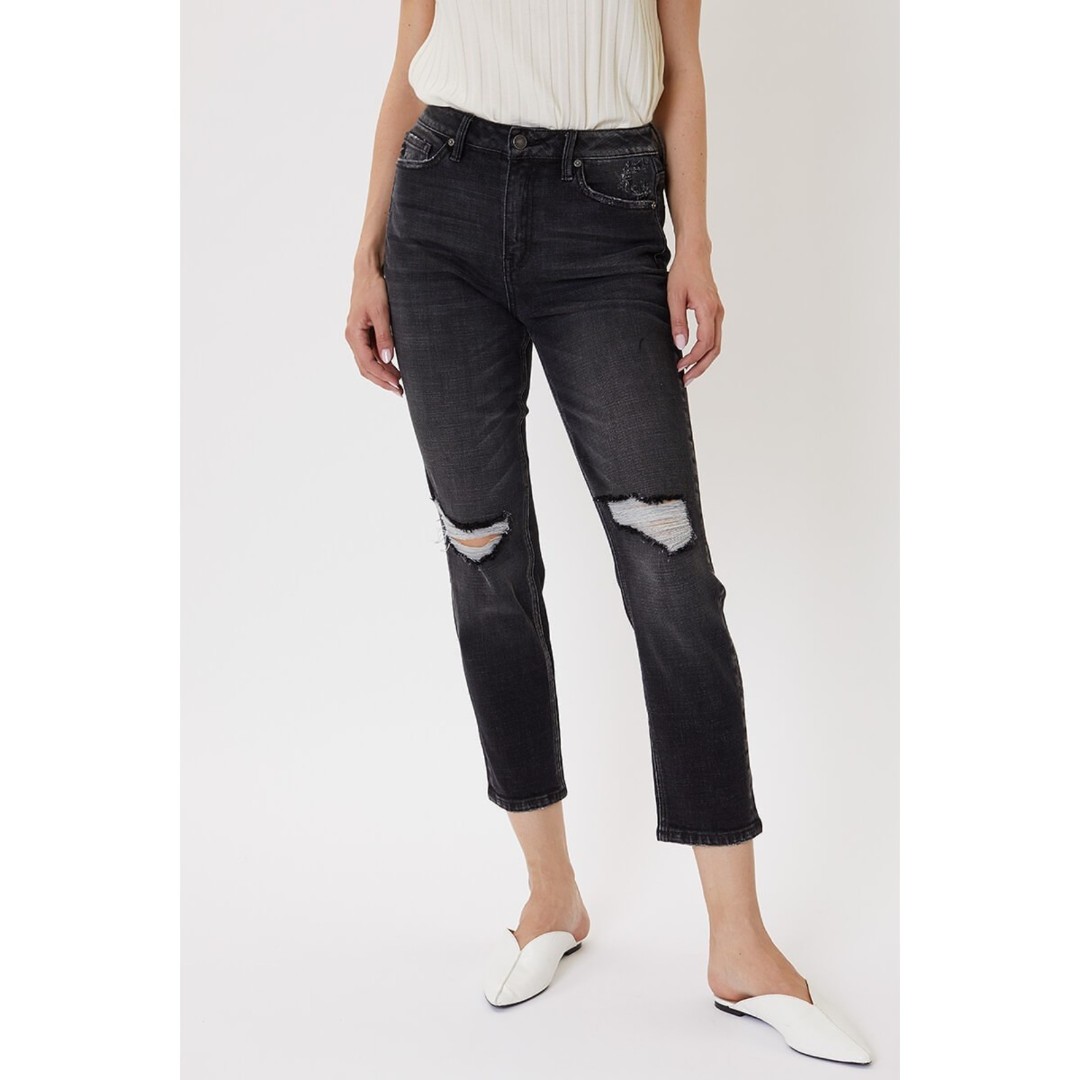 KANCAN Graphite Black High Rise Distressed Mom Jeans Size 26