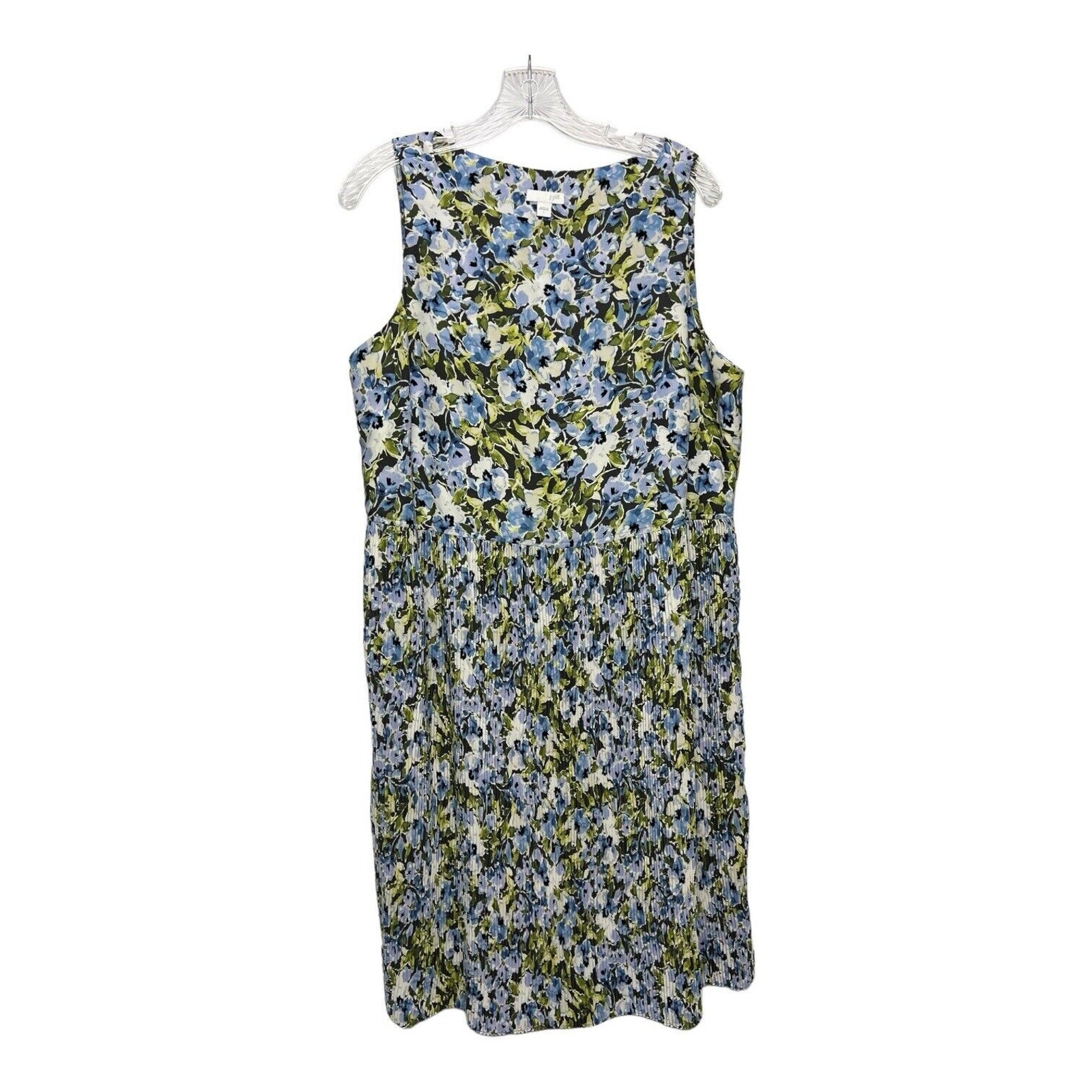 J. Jill Women's Midi Dress Plus L Floral Chiffon Accordion Pleated Lined
