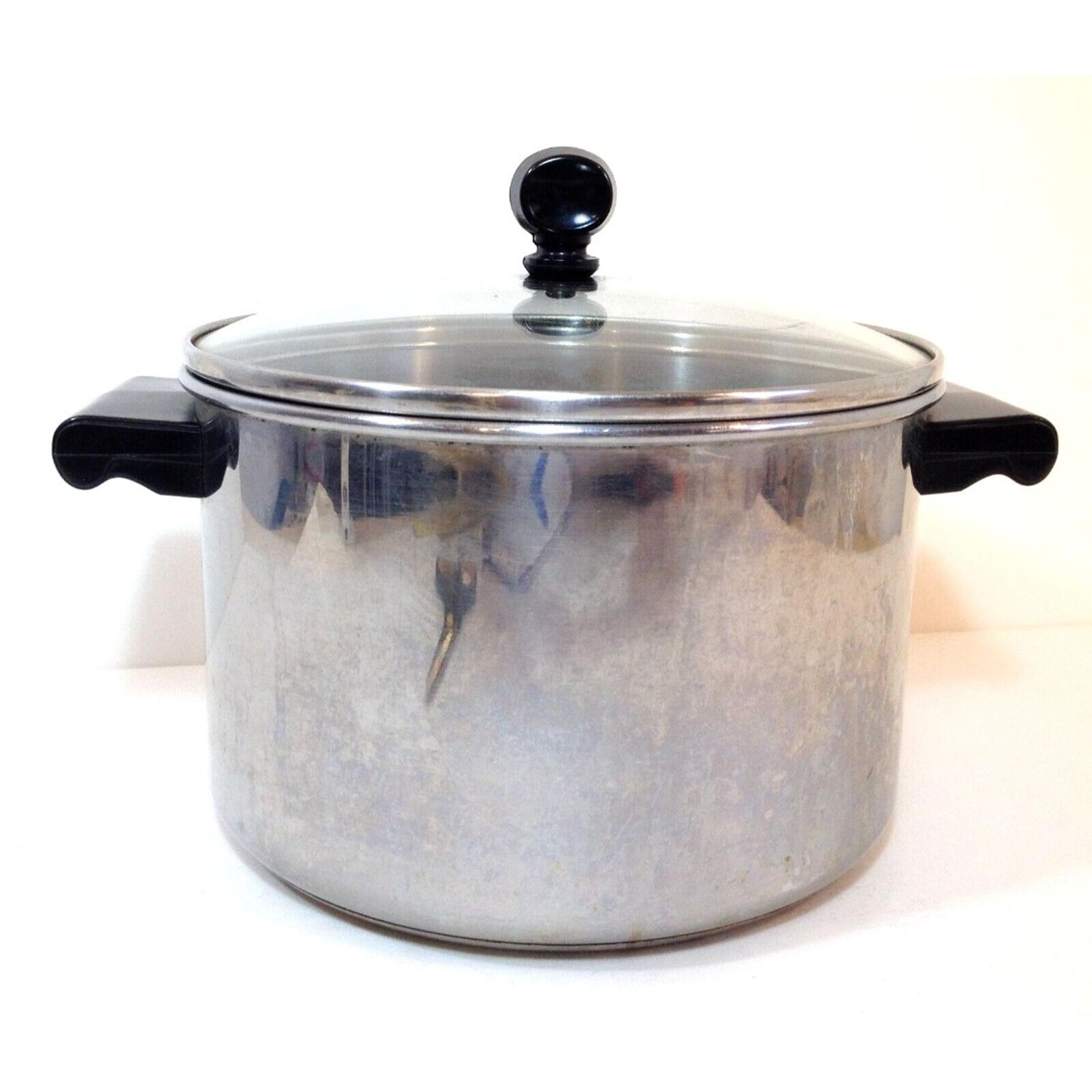 Vintage Farberware Stock Pot with Tempered Glass Lid 4 Qt Stainless Steel