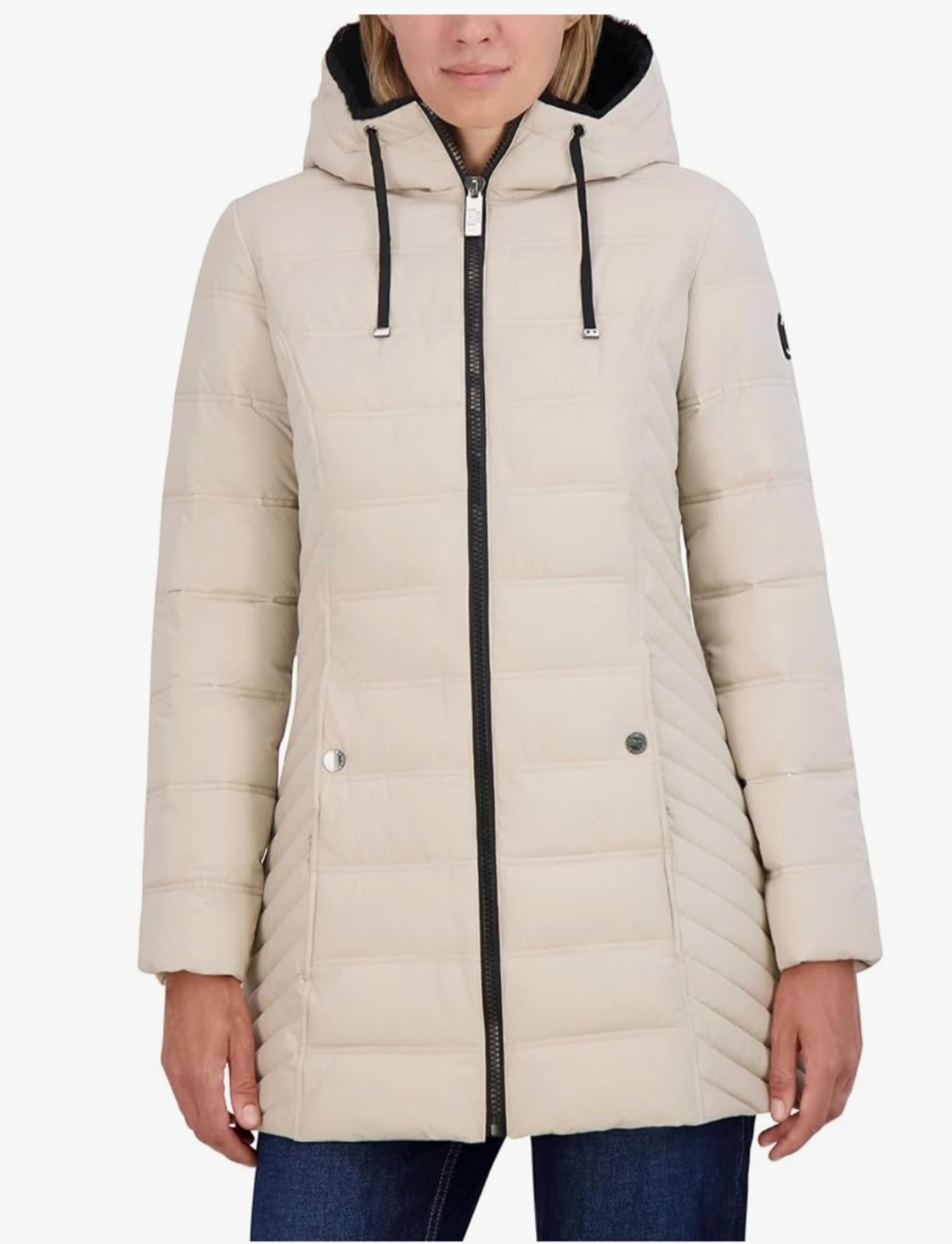 Nautica Women's 3/4 Stretch Puffer Jacket with Fur Hood and Half Back Size XL