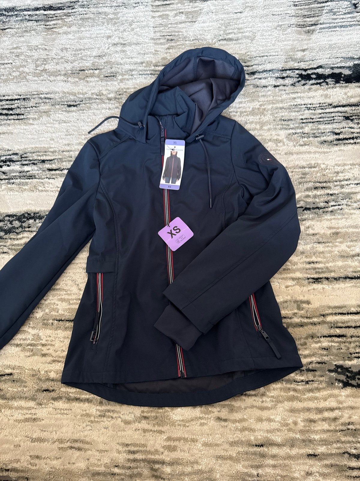 Tommy Hilfiger Women’s Lightweight Windbreaker Hooded Jacket Navy, Size XS