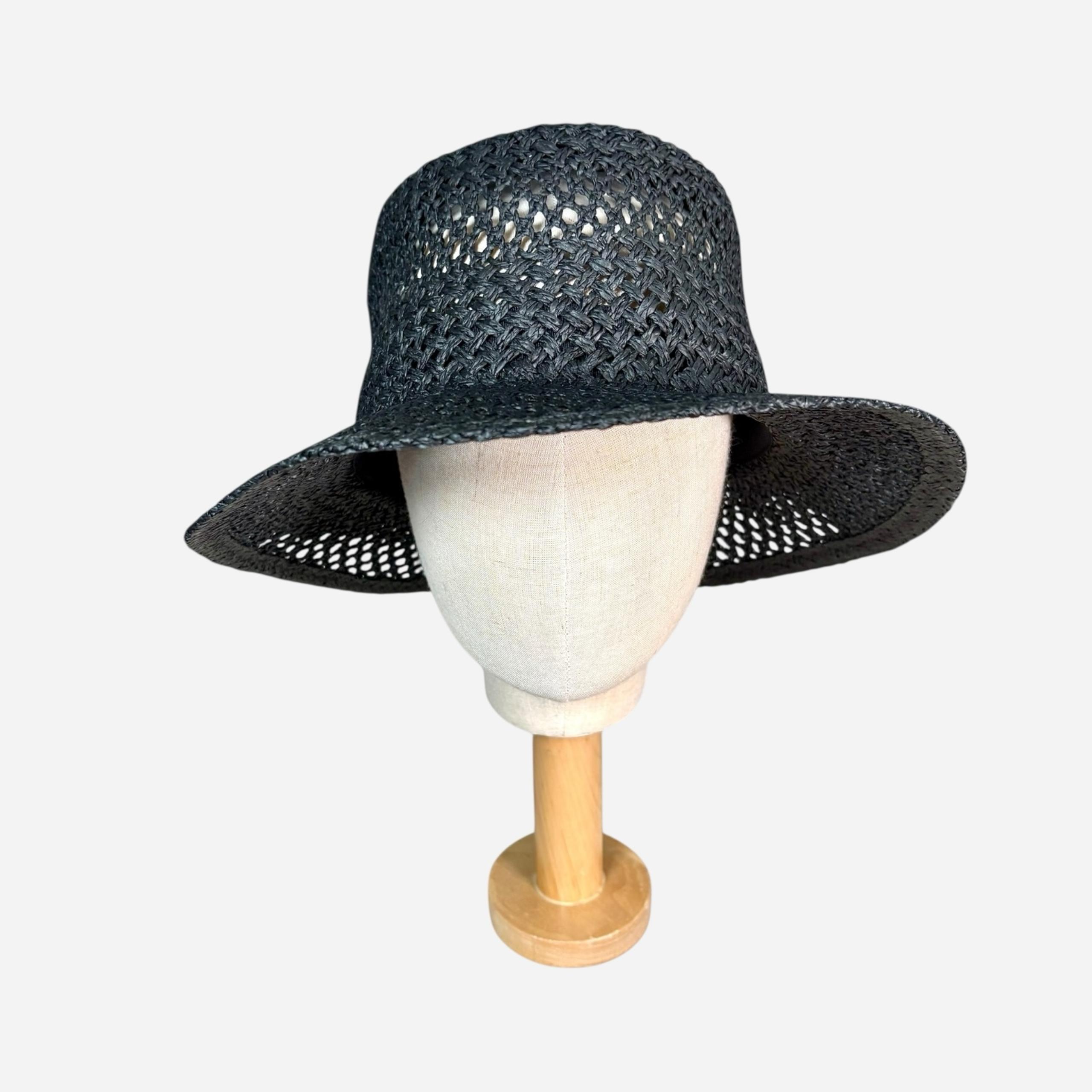 San Diego Hat Company Women’s Open Weave Black Bucket Hat 3” Brim 23” Circumfrn
