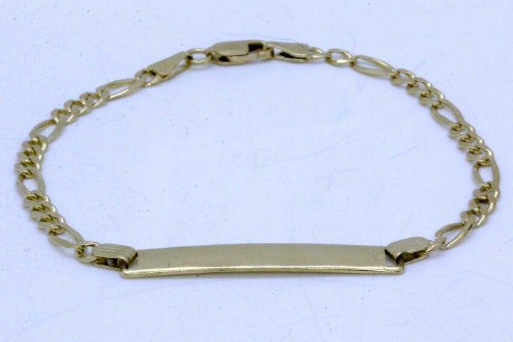 7.75 14K Yellow Gold 3.7mm Figaro Link Polished ID Chain Bracelet LP1082525