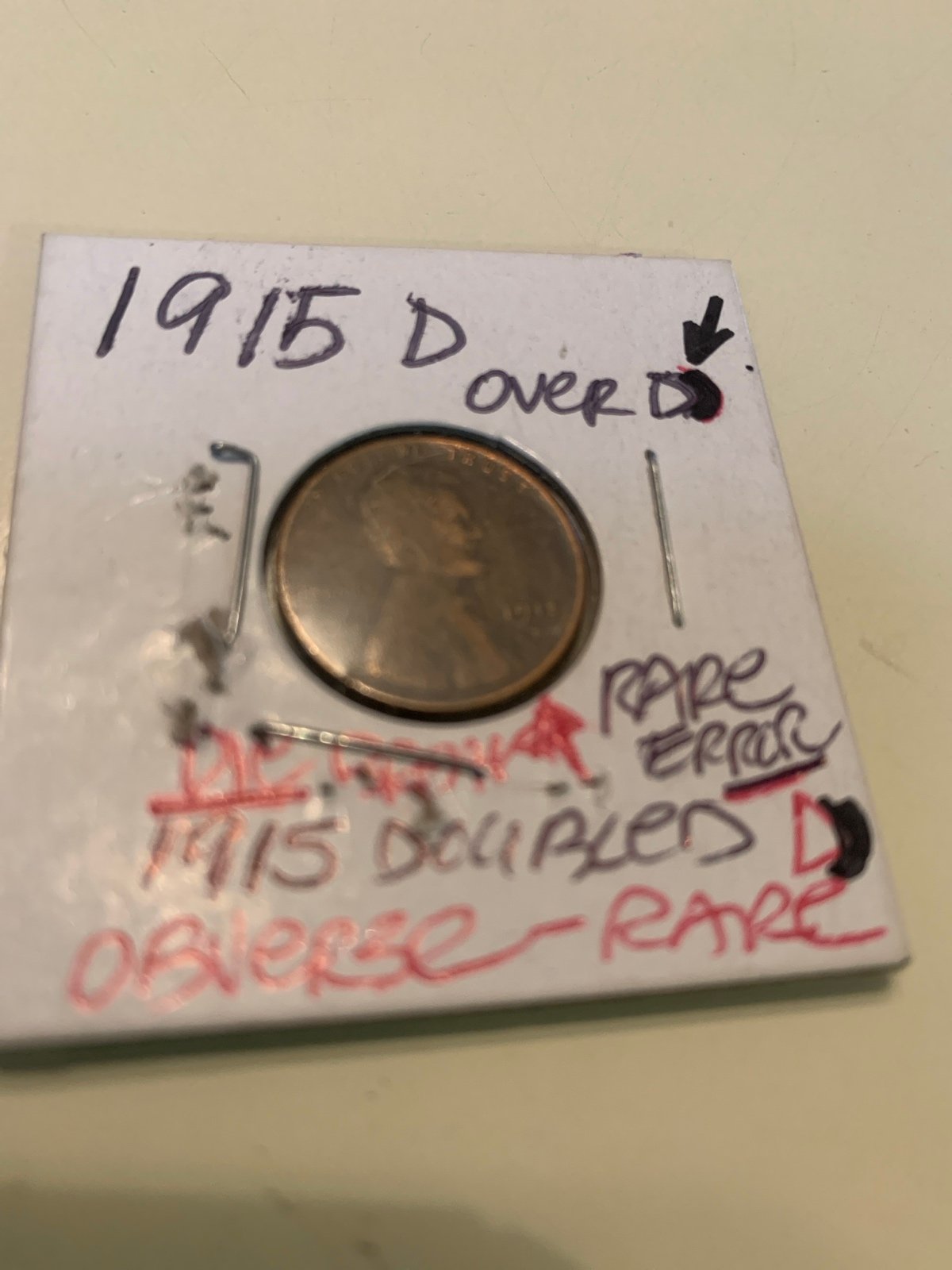 1915 D over D rare error on wheat penny