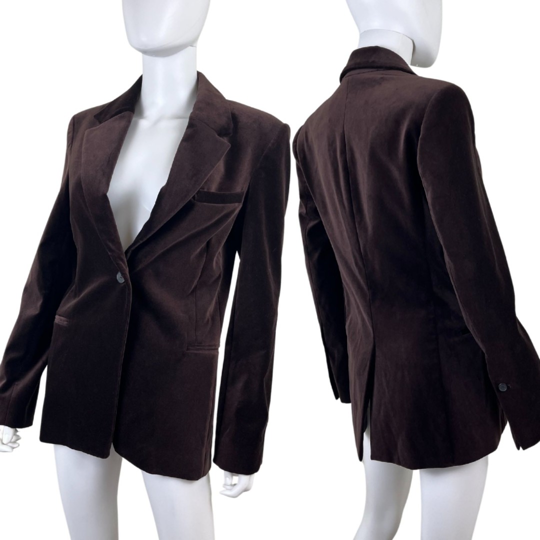 Frame Womens Size 2 Brown Velvet Single Button Cotton Blazer NEW Jacket Modern