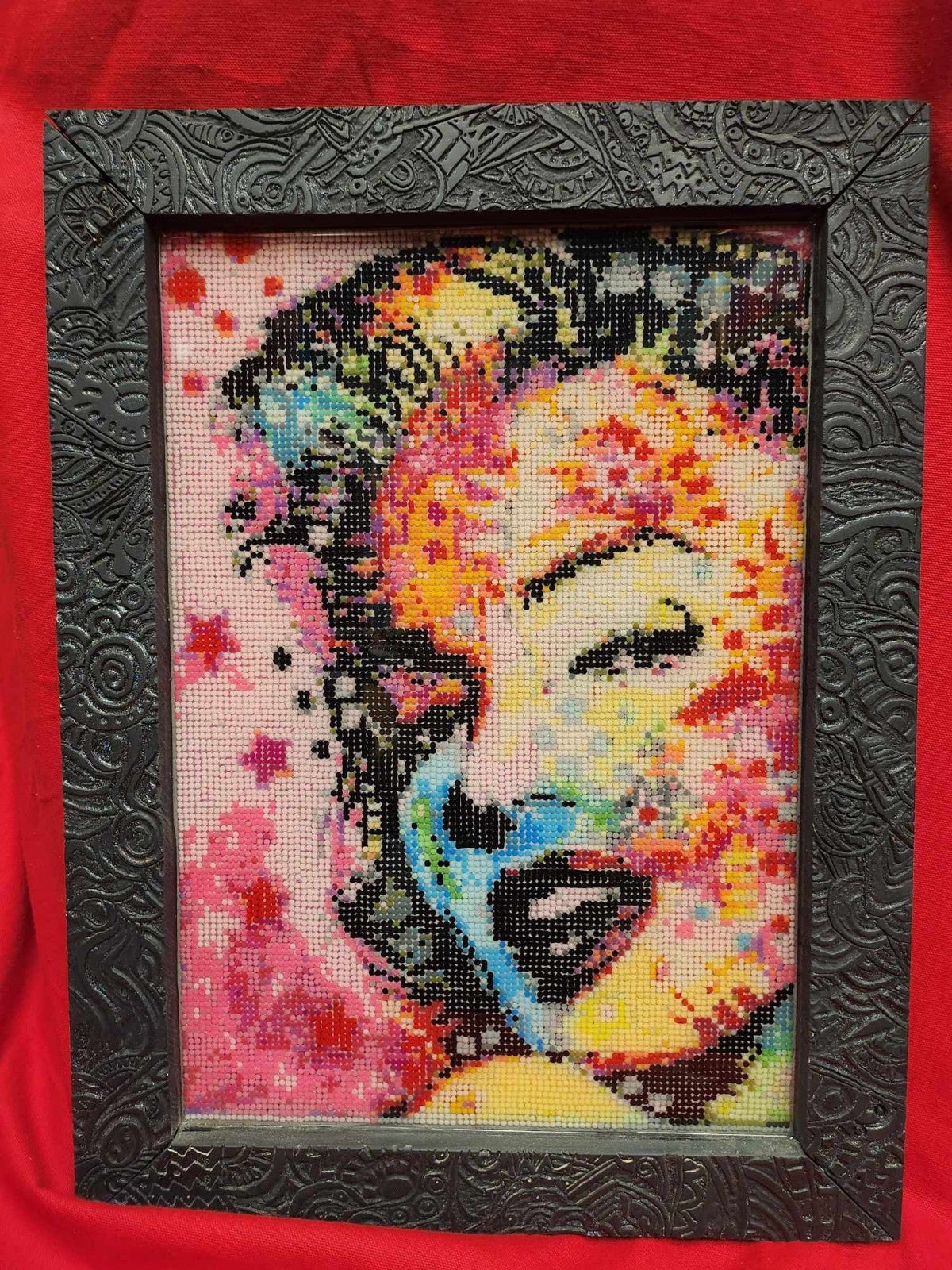 One Of A kind Epoxied Marilyn Monroe Diamond Painting In Handcarved Wooden Frame