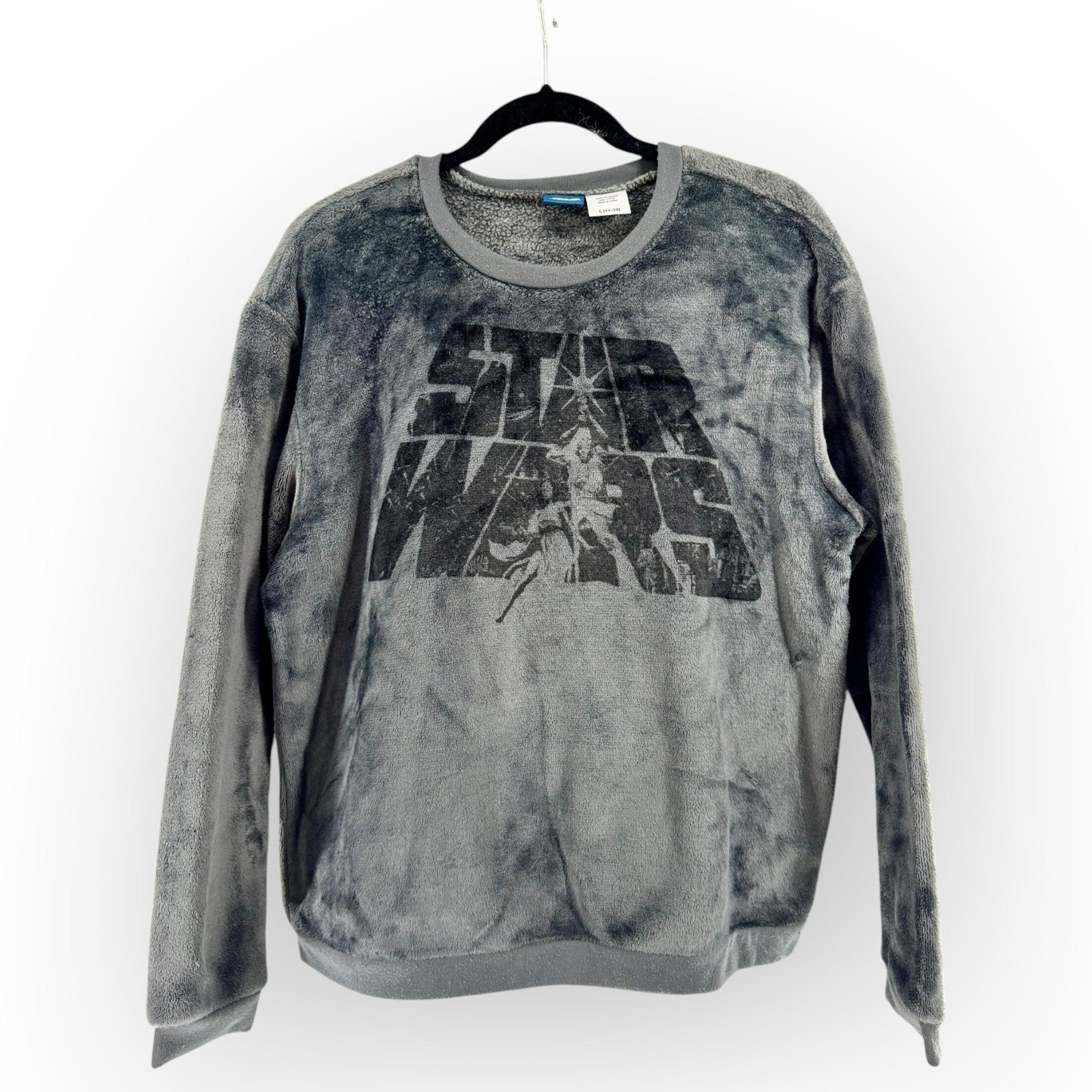 Star Wars Sweatshirt Velour Gray Sz Juniors Large 11-12 | Cozy Soft Fleece Warm