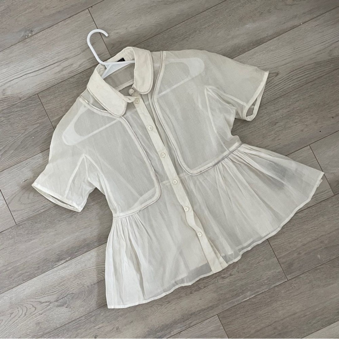 Burberry Cottagecore Blouse sheer button up womens Cream (size 8) minimalist