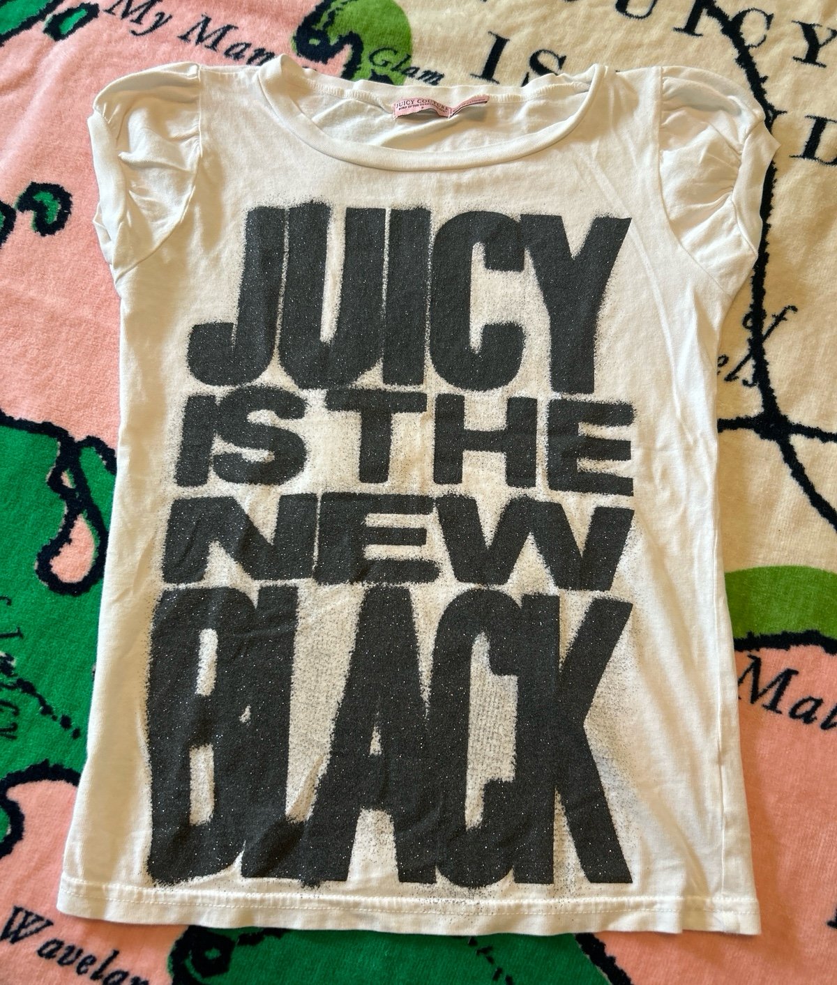Vintage Juicy Couture White Tee T Shirt JUICY IS THE NEW BLACK Size P XS