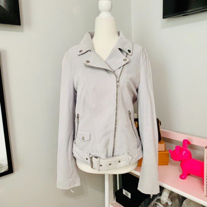 UGG AUSTRALIA DOVE GRAY SUEDE LEATHER MOTO BIKER JACKET MSRP 595