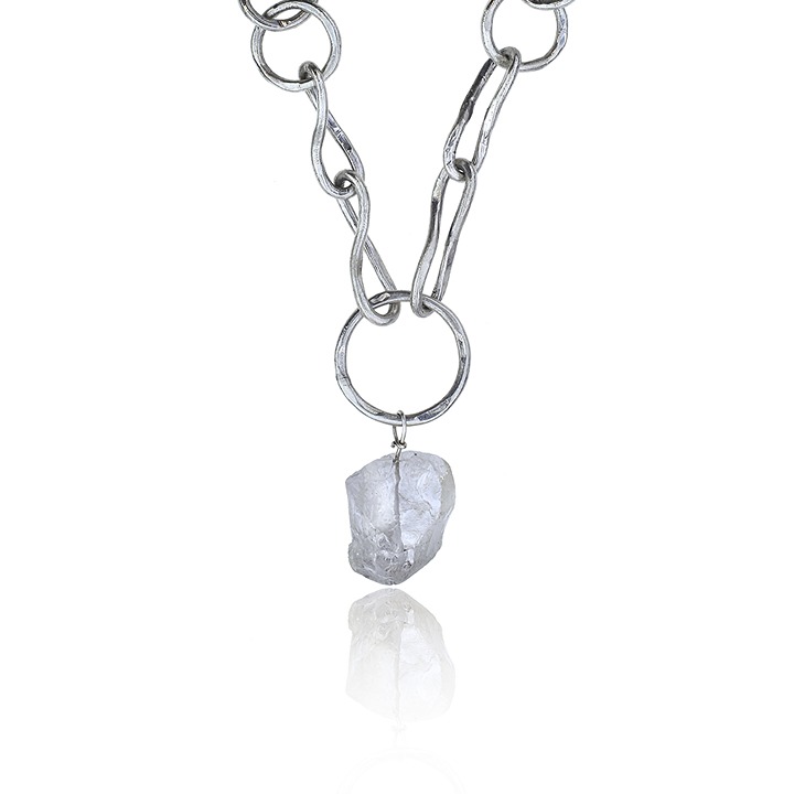 Vintage Silpada Sterling Silver Hammered Cable and Quartz Necklace SN-2598