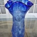 Unique Blue Modern Hand-Blown Bubble Glass Vase, Murano-Style Large 14 Vase
