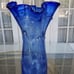 Unique Blue Modern Hand-Blown Bubble Glass Vase, Murano-Style Large 14 Vase