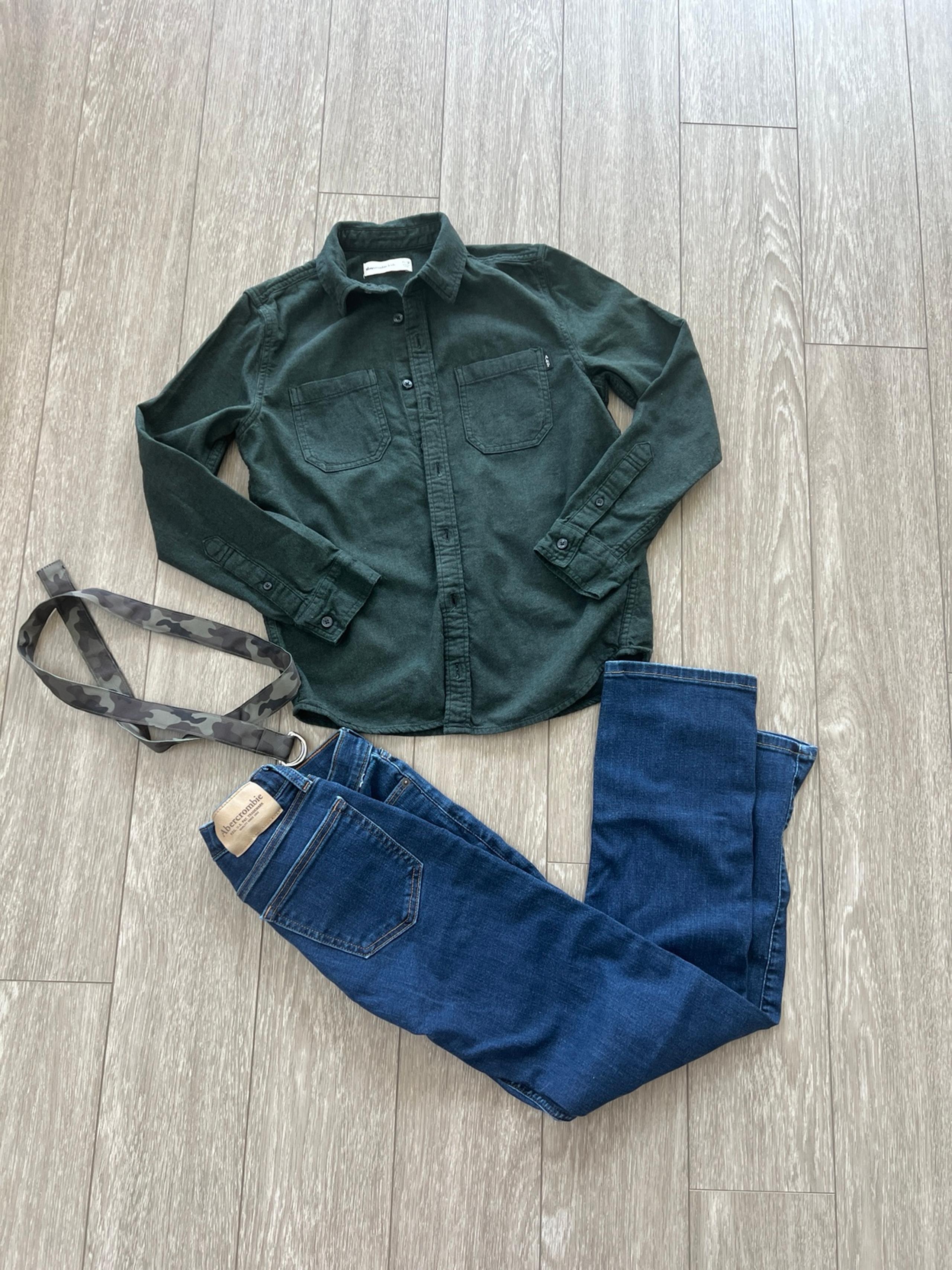 Lot of 3. Abercrombie kids, cotton shirts, jean, and belt