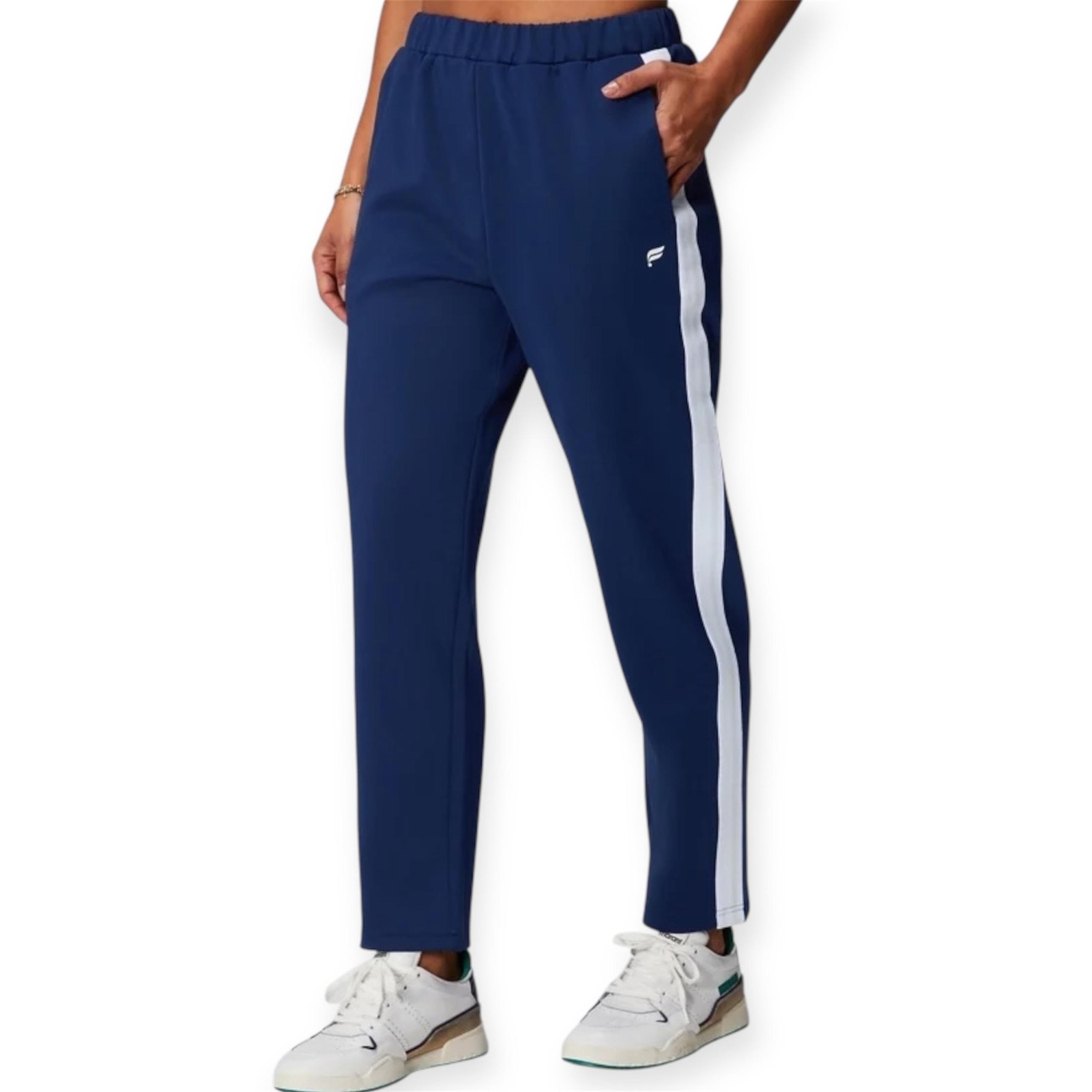 Fabletics Tapered Tricot Pant Navy Track Pants Side Stripe Joggers Size Laege