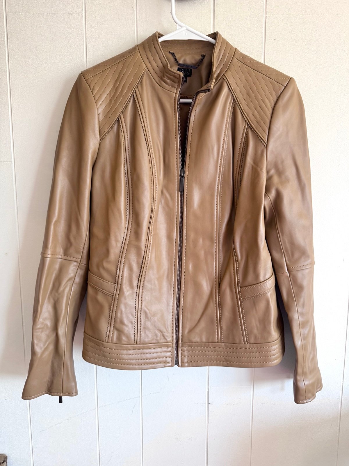 G.I.L.I. Tan Genuine Leather Moto Jacket Women’s sz 10 Casual Classic