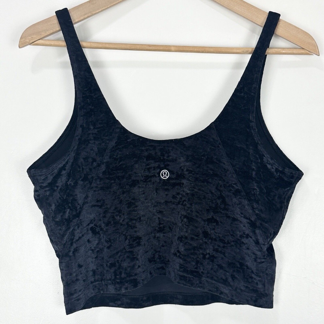 Lululemon Women's Sz 12 Align Tank Top Black Crushed Velvet Bra Cropped W1CTMS