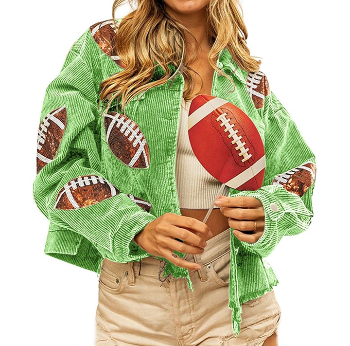 Cord Oversized Sequin Crop Vintage Football Distressed Jacket Size L NWT