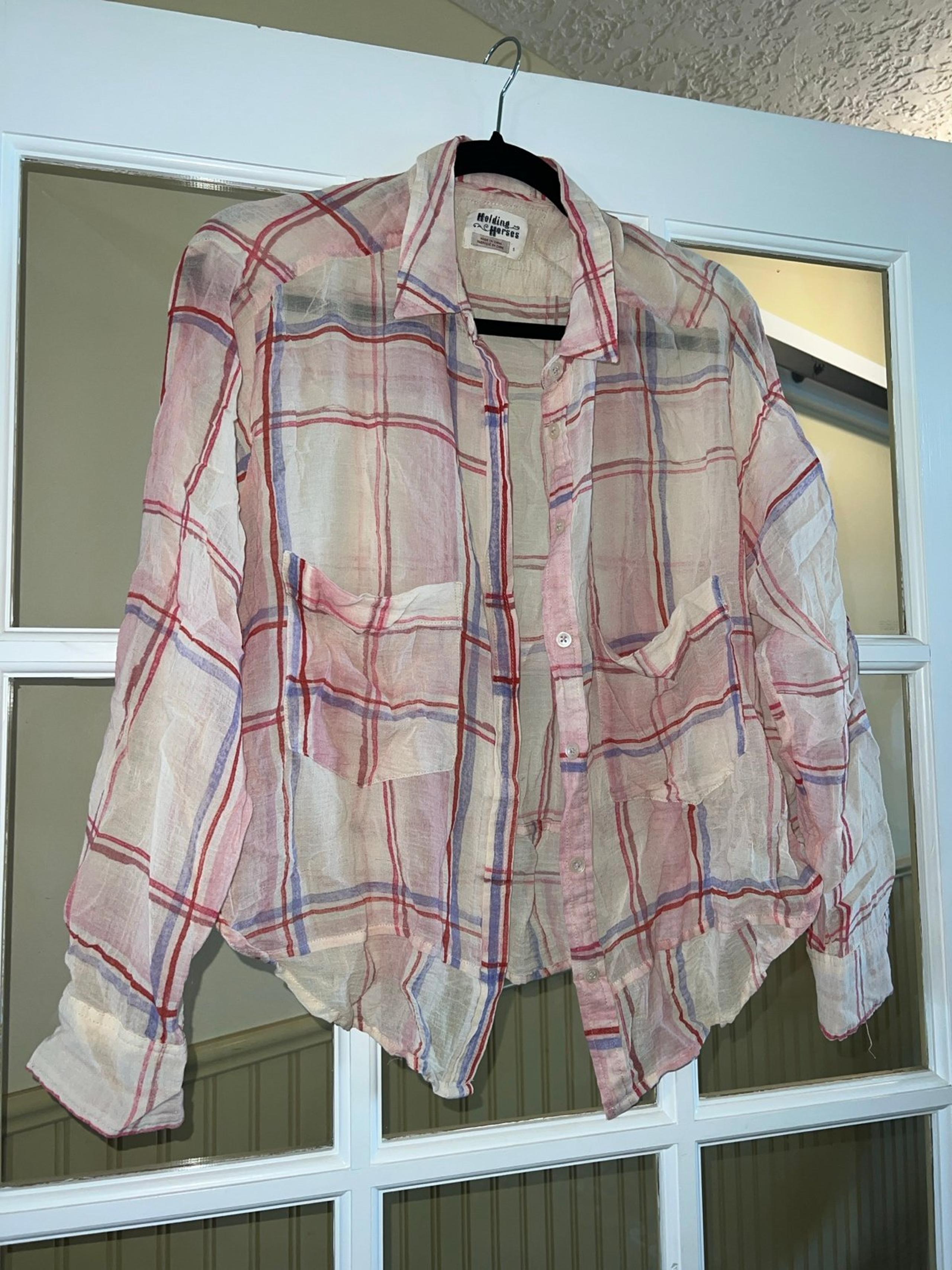 Holding horses lightweight plaid shirt women's small Bin12