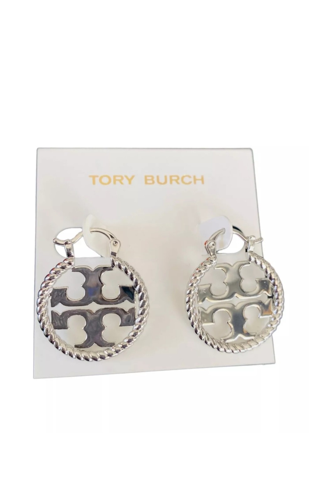 Tory Burch Rope Miller Small Hoop Earrings in Silver (Brand New)