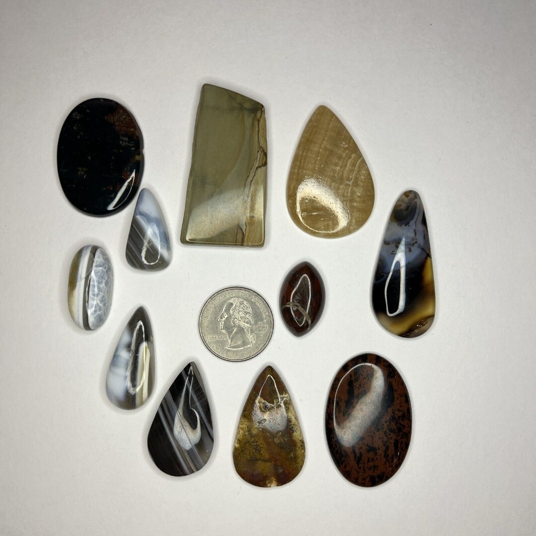 Lot of 11 Genuine Gemstone Cabochons Agate Mahogany Obsidian Bloodstone
