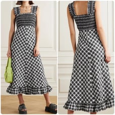 Ganni Seersucker Check Midi Dress