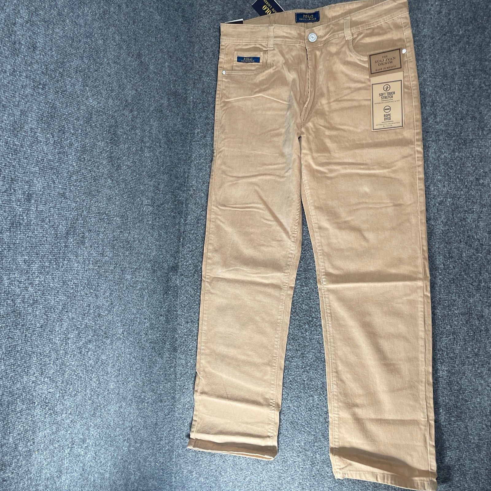 Polo Ralph Lauren Mens Beige Corduroy Jeans Size 32 The Sullivan Rope Died Denim