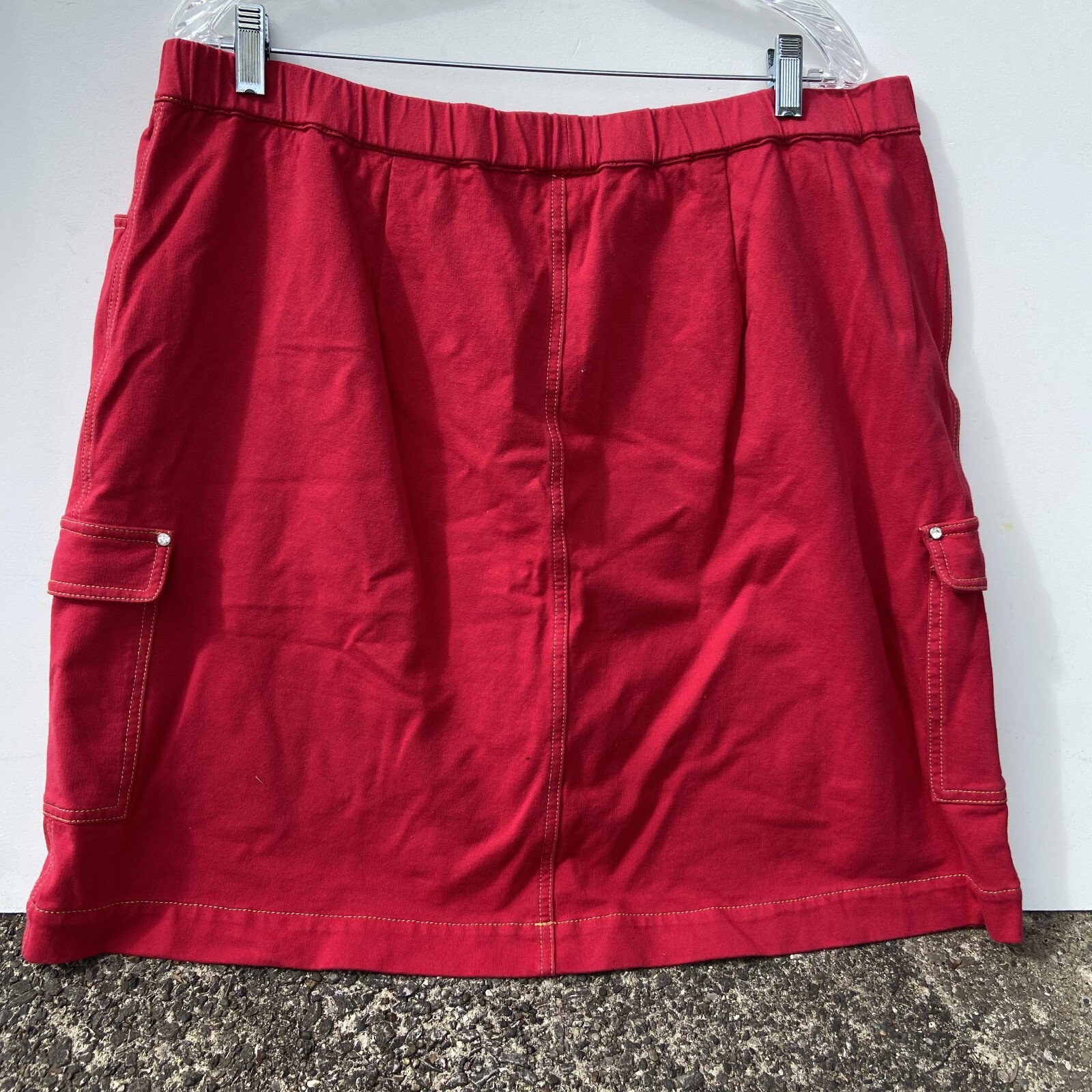 Quacker Factory Cotton Blend Red Knee Length Skort Size 1X Skirt Cargo 21 Long