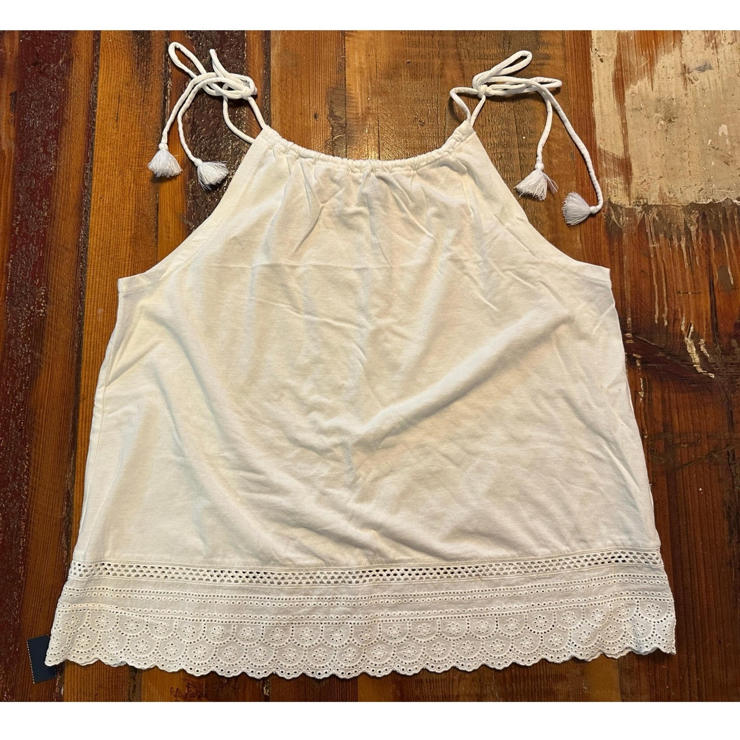 J. Crew Women's Cotton Tie Strap Boho Camisole Top – White, Size Small Summer