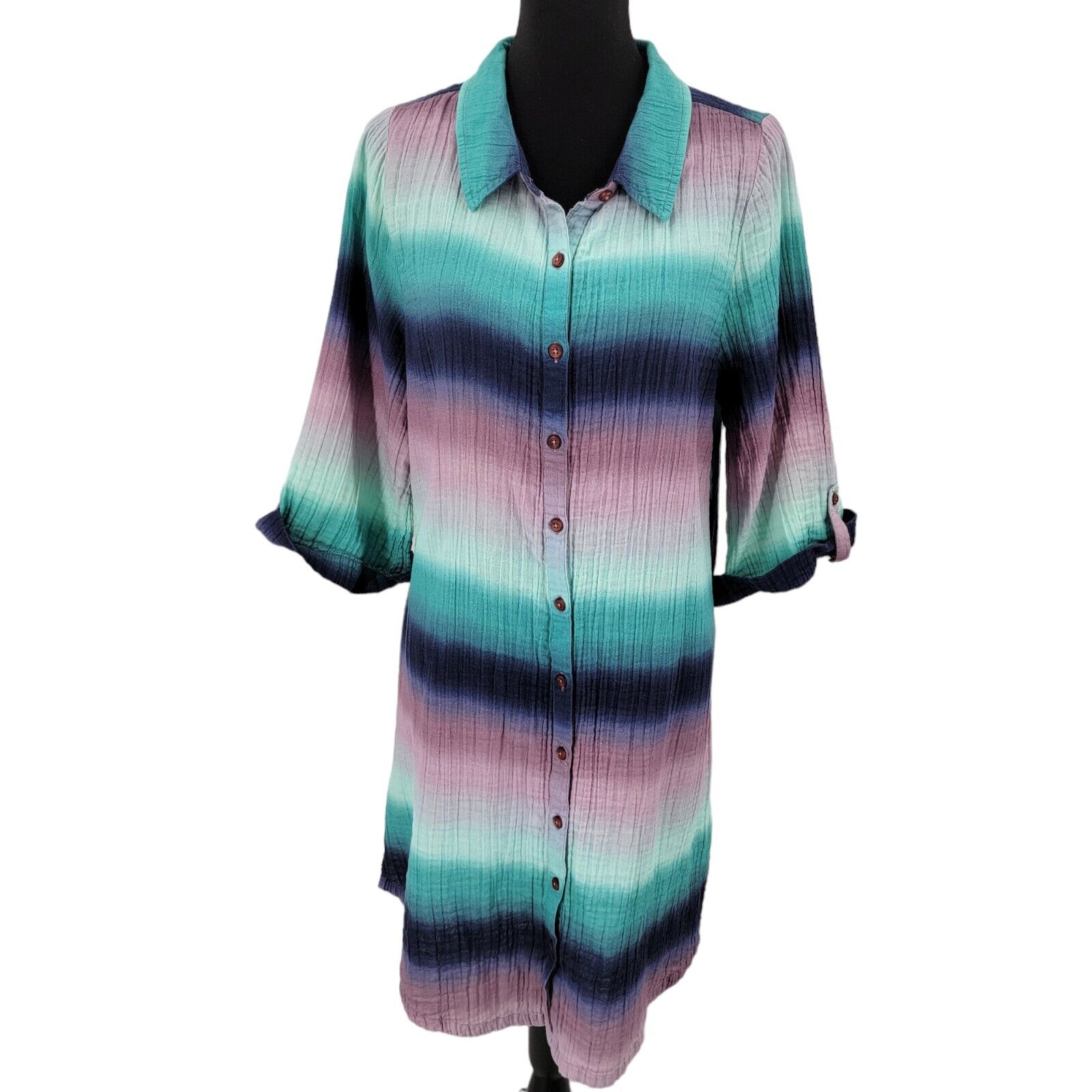 Letarte Luxe Coverup Womens Medium Tie Dye Gauze Button Front Sofia Tunic Beach