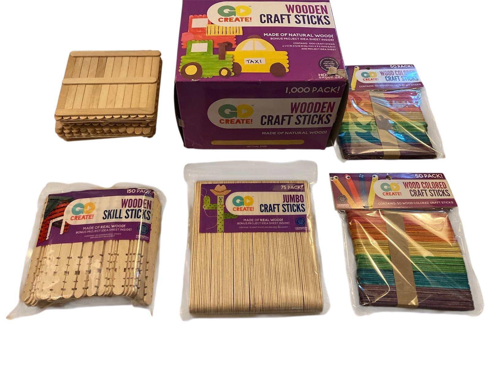 Wooden Craft Sticks Lot Arts and Crafts Projects Mix of Jumbo Colored Regular