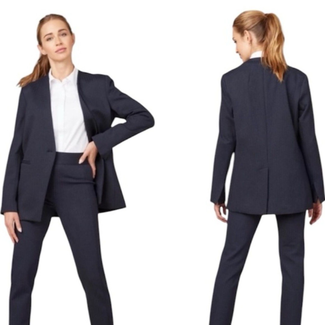 Spanx The Perfect Collarless Oversized Ponte Knit Blazer Navy Blue Sz XL