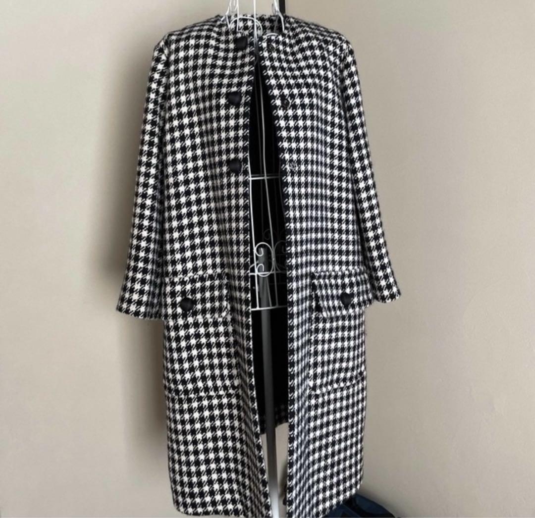 Black and White Houndstooth Long Coat